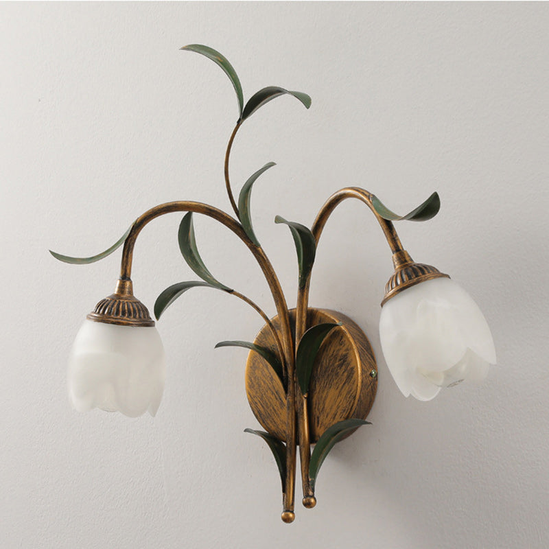 Applique Murale Art Déco Moderne Feuille de Fleur en Cristal et Fer 1/2 Lumière Pour Chambre 