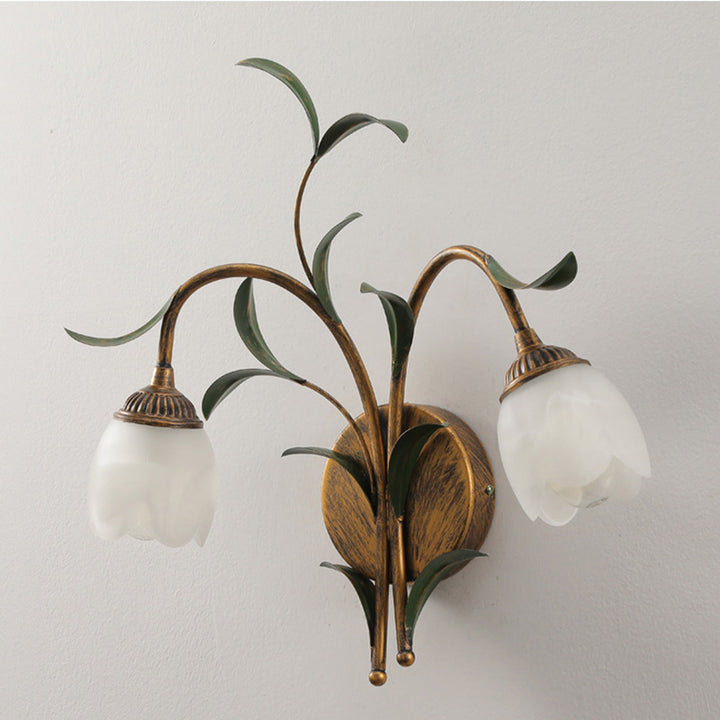 Applique Murale Art Déco Moderne Feuille de Fleur en Cristal et Fer 1/2 Lumière Pour Chambre 