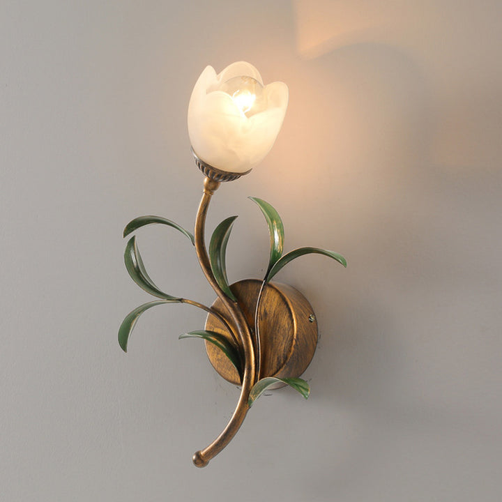 Applique Murale Art Déco Moderne Feuille de Fleur en Cristal et Fer 1/2 Lumière Pour Chambre 