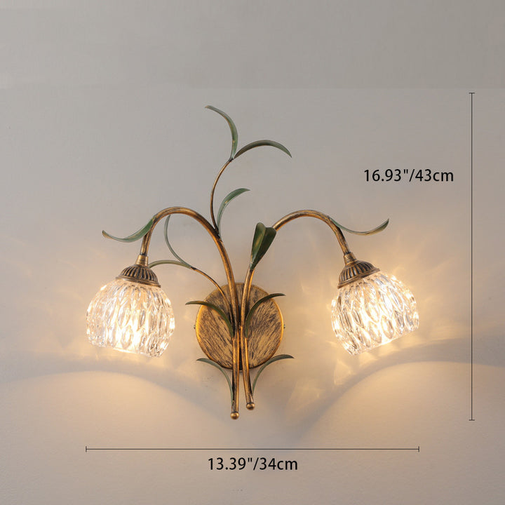 Applique Murale Art Déco Moderne Feuille de Fleur en Cristal et Fer 1/2 Lumière Pour Chambre 
