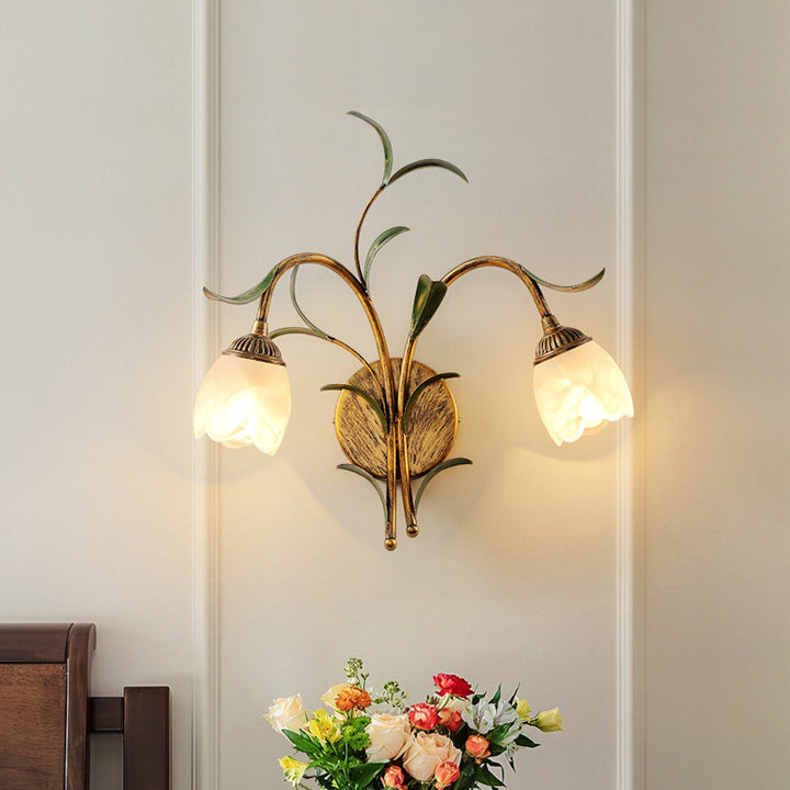 Applique Murale Art Déco Moderne Feuille de Fleur en Cristal et Fer 1/2 Lumière Pour Chambre 