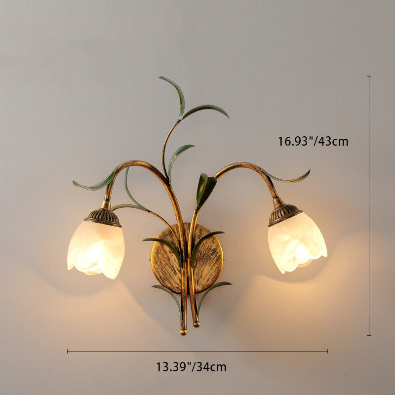 Applique Murale Art Déco Moderne Feuille de Fleur en Cristal et Fer 1/2 Lumière Pour Chambre 