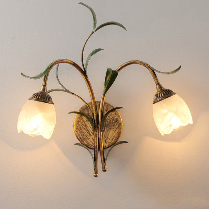 Applique Murale Art Déco Moderne Feuille de Fleur en Cristal et Fer 1/2 Lumière Pour Chambre 