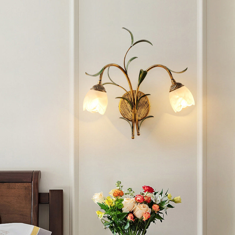 Applique Murale Art Déco Moderne Feuille de Fleur en Cristal et Fer 1/2 Lumière Pour Chambre 