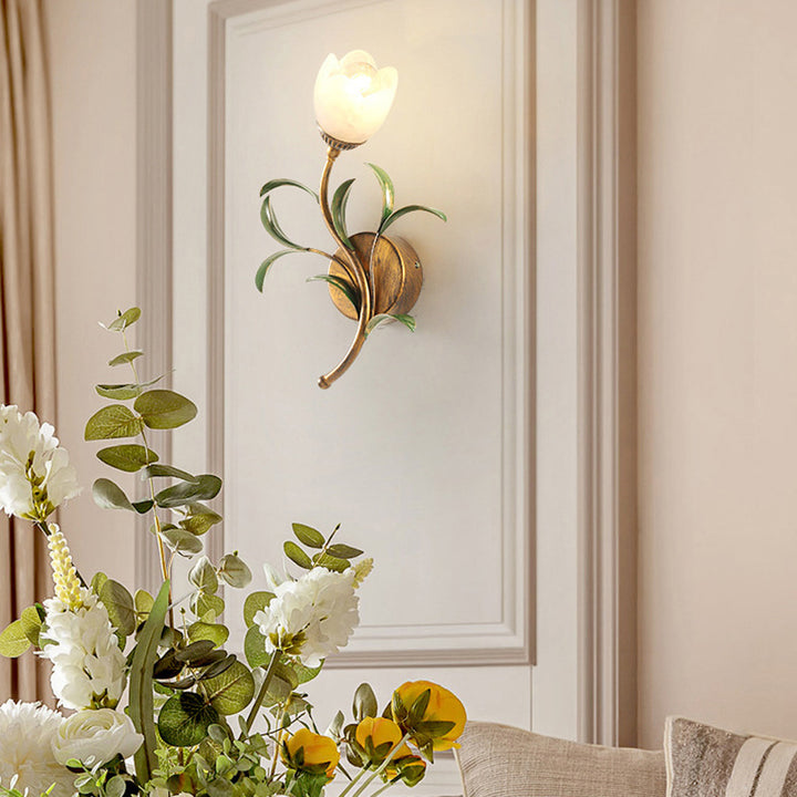 Applique Murale Art Déco Moderne Feuille de Fleur en Cristal et Fer 1/2 Lumière Pour Chambre 