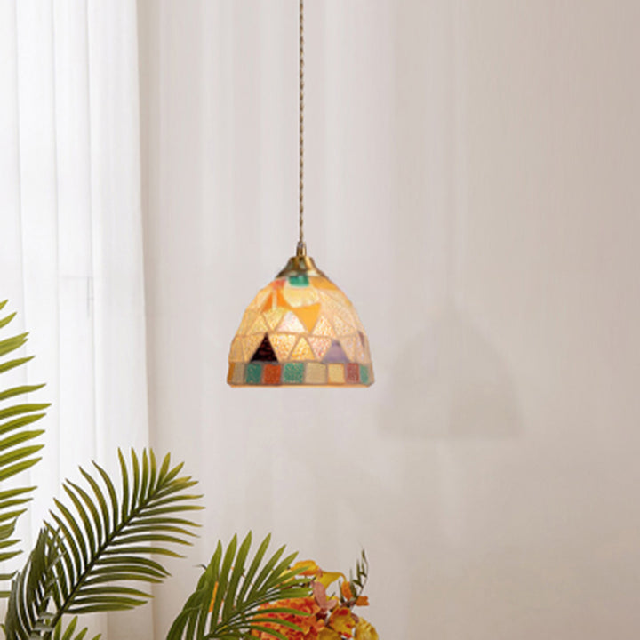 Traditional Vintage Bowl Half Round Glass Copper 1-Light Pendant Light For Living Room