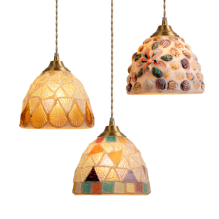 Traditional Vintage Bowl Half Round Glass Copper 1-Light Pendant Light For Living Room