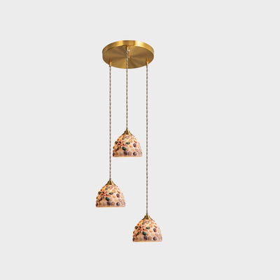 Chandelier traditionnel japonais en verre rond en cuivre à 3 lumières pour salon 