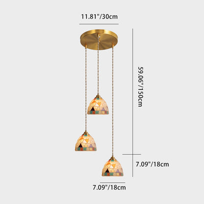 Chandelier traditionnel japonais en verre rond en cuivre à 3 lumières pour salon 