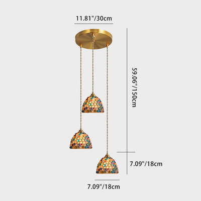 Chandelier traditionnel japonais en verre rond en cuivre à 3 lumières pour salon 