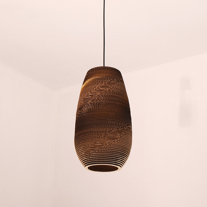 Forme de chapeau japonais traditionnel Fleur de prunier Six pétales Longue conique Ronde Papier ondulé Suspension à 1 lumière pour salon 