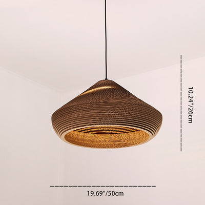 Forme de chapeau japonais traditionnel Fleur de prunier Six pétales Longue conique Ronde Papier ondulé Suspension à 1 lumière pour salon 