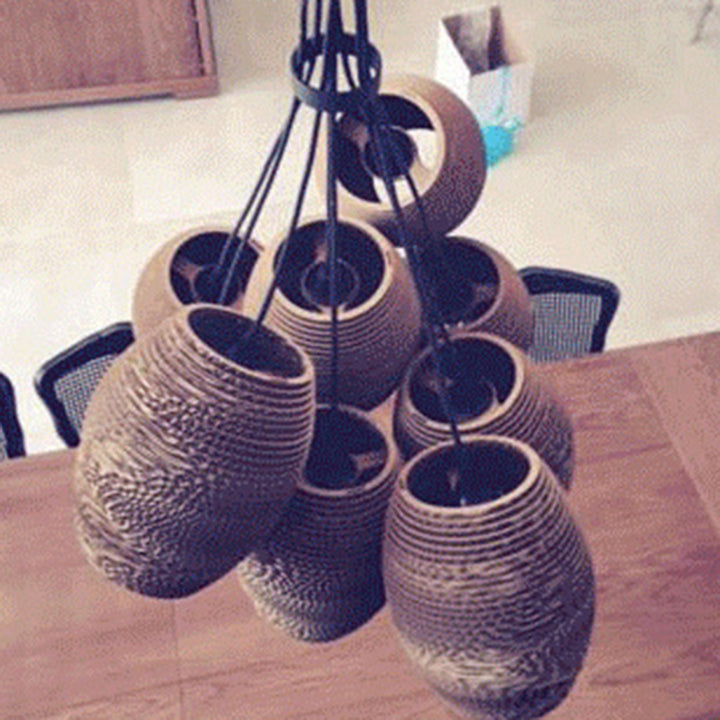 Traditionelle japanische Pflaumenblüte in Hutform mit sechs Blütenblättern, lang, konisch zulaufend, rund, Wellpapier, 1-flammige Pendelleuchte für das Wohnzimmer 