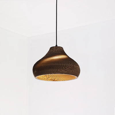 Forme de chapeau japonais traditionnel Fleur de prunier Six pétales Longue conique Ronde Papier ondulé Suspension à 1 lumière pour salon 