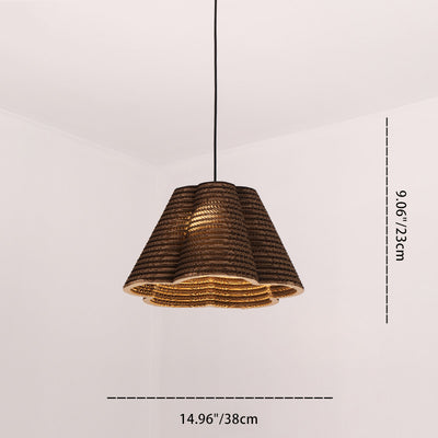 Forme de chapeau japonais traditionnel Fleur de prunier Six pétales Longue conique Ronde Papier ondulé Suspension à 1 lumière pour salon 