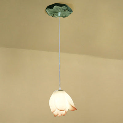 Lámpara colgante de hardware de resina ABS con flor de loto china tradicional de 1 luz para sala de estar 