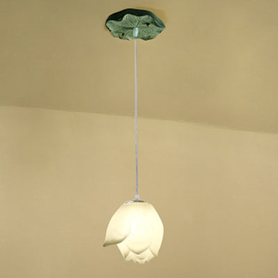 Lámpara colgante de hardware de resina ABS con flor de loto china tradicional de 1 luz para sala de estar 