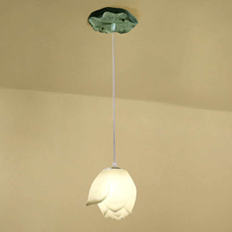 Lámpara colgante de hardware de resina ABS con flor de loto china tradicional de 1 luz para sala de estar 