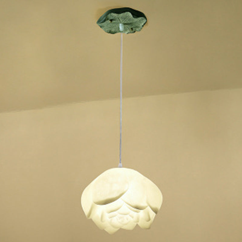 Lámpara colgante de hardware de resina ABS con flor de loto china tradicional de 1 luz para sala de estar 
