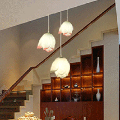 Lámpara colgante de hardware de resina ABS con flor de loto china tradicional de 1 luz para sala de estar 