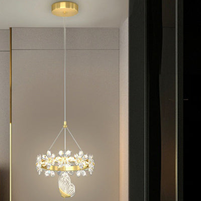Moderne Luxus Schmetterling Runde Acryl Kristall Hardware LED Pendelleuchte für Wohnzimmer 