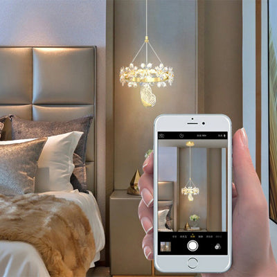 Moderne Luxus Schmetterling Runde Acryl Kristall Hardware LED Pendelleuchte für Wohnzimmer 