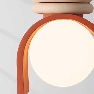 Lámpara colgante de 1 luz de resina de orbe de anillo semicircular chino tradicional de hierro para dormitorio 
