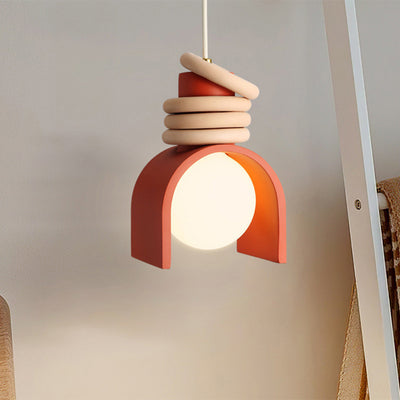 Lámpara colgante de 1 luz de resina de orbe de anillo semicircular chino tradicional de hierro para dormitorio 