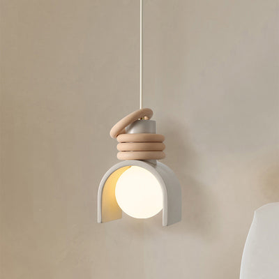 Lámpara colgante de 1 luz de resina de orbe de anillo semicircular chino tradicional de hierro para dormitorio 