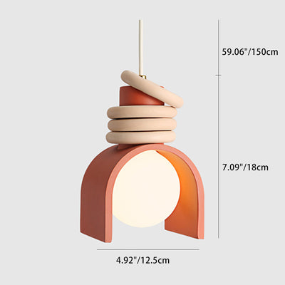 Lámpara colgante de 1 luz de resina de orbe de anillo semicircular chino tradicional de hierro para dormitorio 
