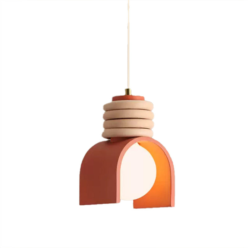 Lámpara colgante de 1 luz de resina de orbe de anillo semicircular chino tradicional de hierro para dormitorio 