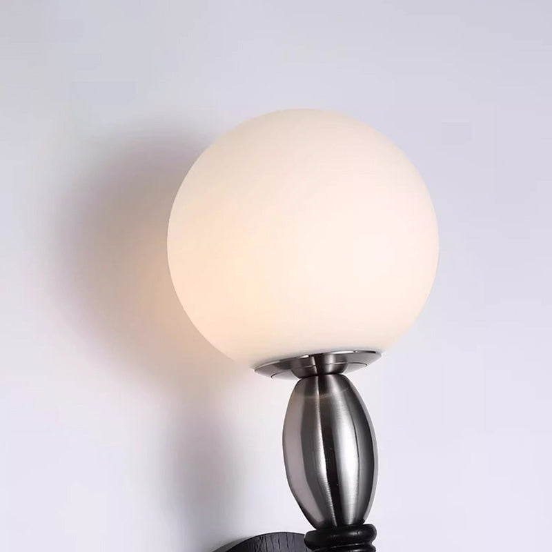 Traditionelle chinesische Magic Bean Runde Glas Esche Holz Hardware 1-Licht Wandleuchte Lampe für Wohnzimmer 