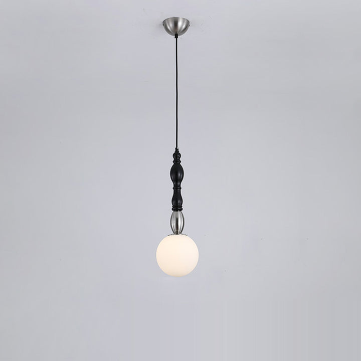 Traditional Vintage Orb Long Glass Ash Wood Hardware 1-Light Pendant Light For Living Room