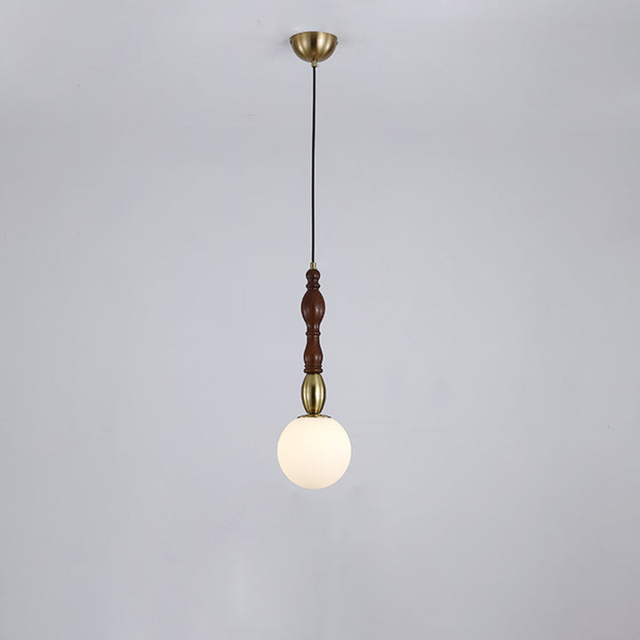 Traditional Vintage Orb Long Glass Ash Wood Hardware 1-Light Pendant Light For Living Room