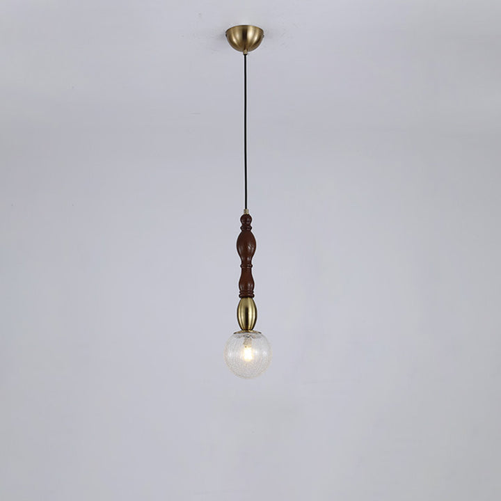 Traditional Vintage Orb Long Glass Ash Wood Hardware 1-Light Pendant Light For Living Room