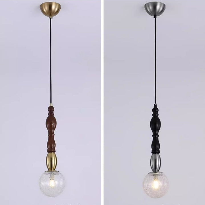 Traditional Vintage Orb Long Glass Ash Wood Hardware 1-Light Pendant Light For Living Room