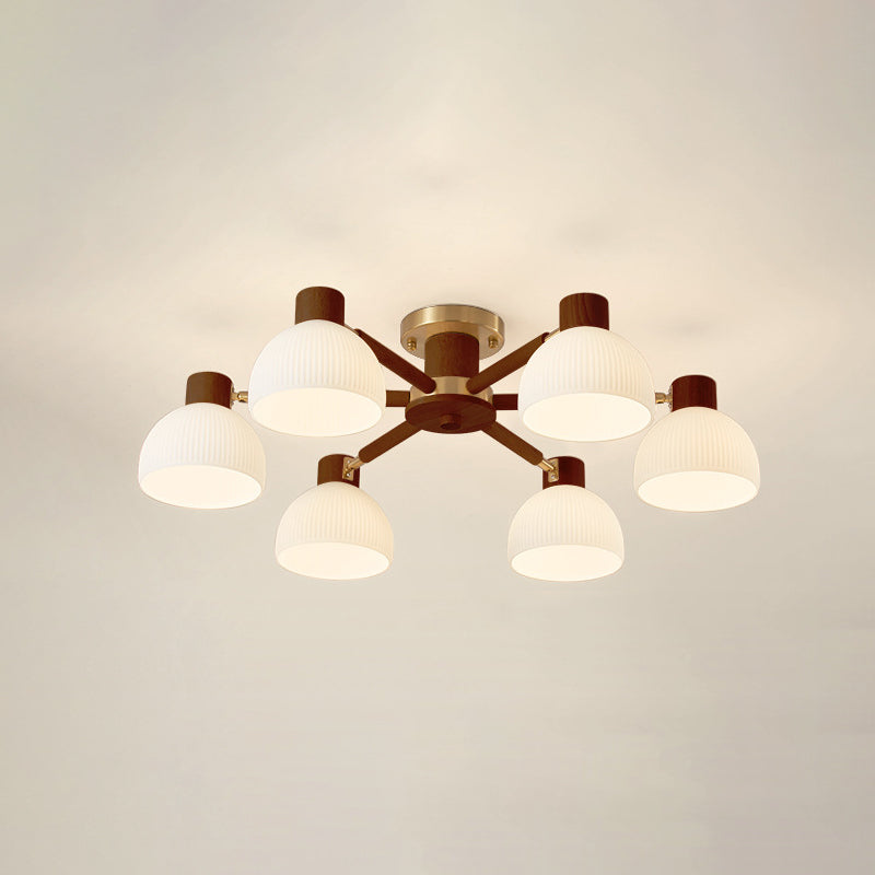 Luz de techo semiempotrada contemporánea escandinava de rama semicircular de vidrio y madera con 3/6/8 luces para dormitorio 