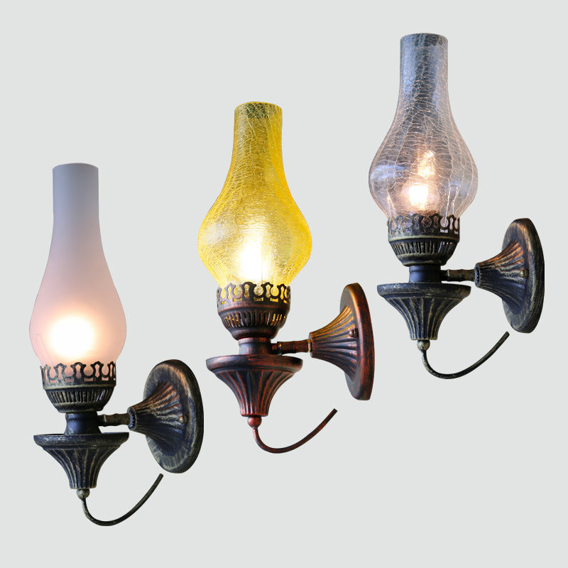 Lámpara Aplique de Pared de 1 Luz de Hierro y Vidrio Cilíndrico Redondo Vintage Tradicional para Sala de Estar 