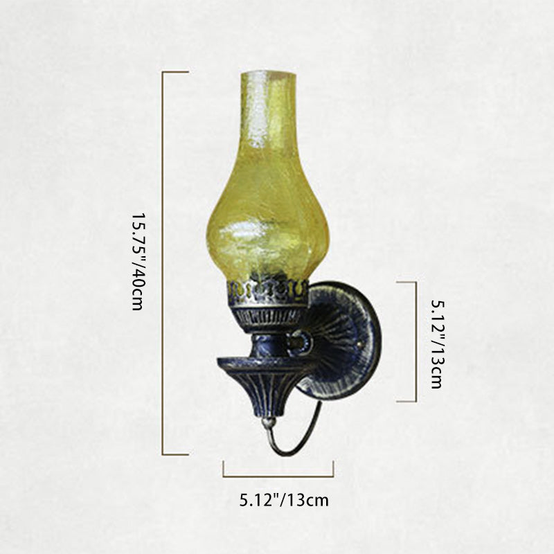 Lámpara Aplique de Pared de 1 Luz de Hierro y Vidrio Cilíndrico Redondo Vintage Tradicional para Sala de Estar 