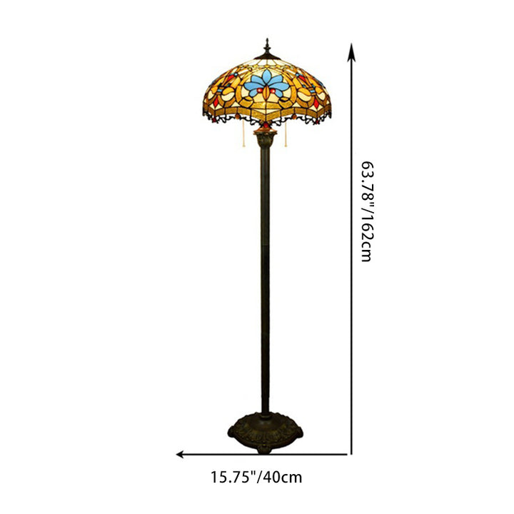Traditionelle Tiffany-Stehlampe mit rundem Blütenblatt-Glas, Kunstharz und Eisen, 1 Licht, für Wohnzimmer 