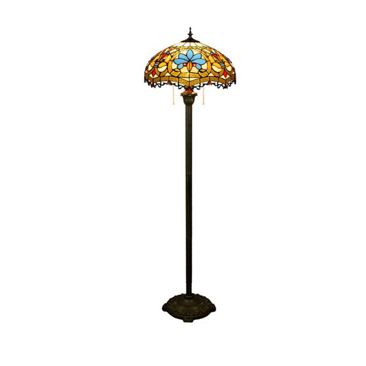 Traditionelle Tiffany-Stehlampe mit rundem Blütenblatt-Glas, Kunstharz und Eisen, 1 Licht, für Wohnzimmer 