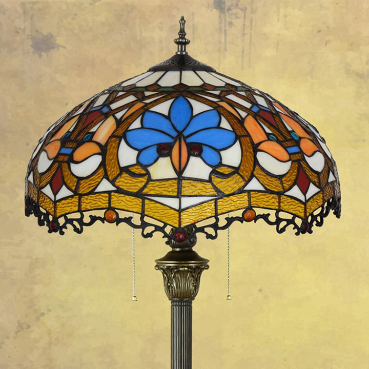 Traditionelle Tiffany-Stehlampe mit rundem Blütenblatt-Glas, Kunstharz und Eisen, 1 Licht, für Wohnzimmer 