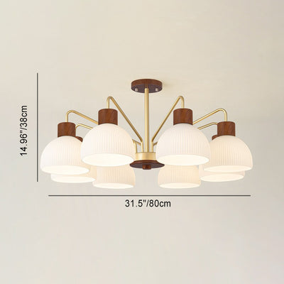 Plafonnier semi-encastré à 3/5/8 lumières en verre de branche de bol japonais traditionnel en fer pour chambre à coucher 