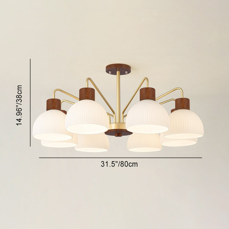 Plafonnier semi-encastré à 3/5/8 lumières en verre de branche de bol japonais traditionnel en fer pour chambre à coucher 