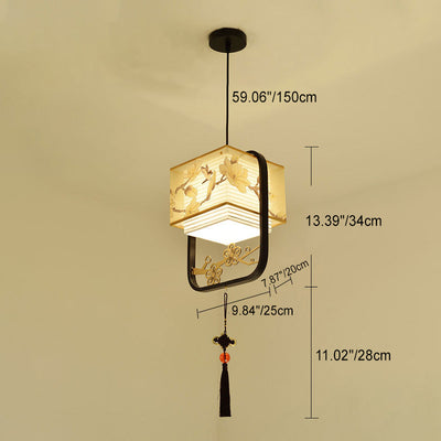 Lanterne Fleur Carrée Chinoise Traditionnelle en Tissu et Fer 1-Lumière pour Salon 