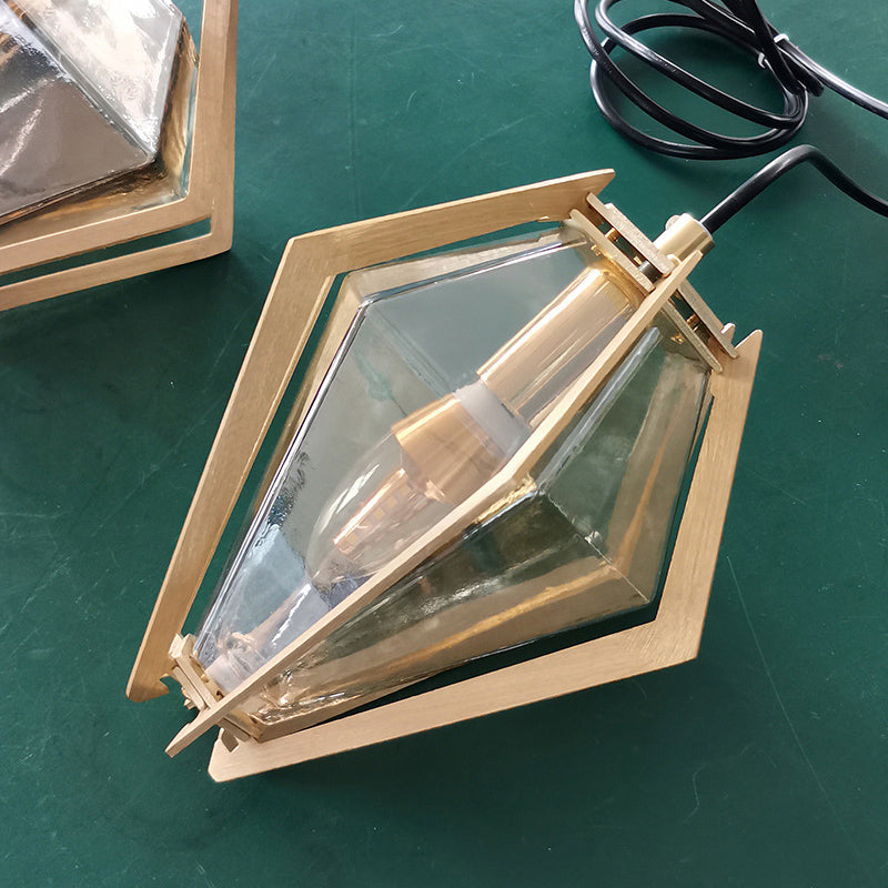 Lámpara colgante de 1 luz de vidrio cónico largo contemporáneo creativo prismático triangular de aluminio hierro para dormitorio 