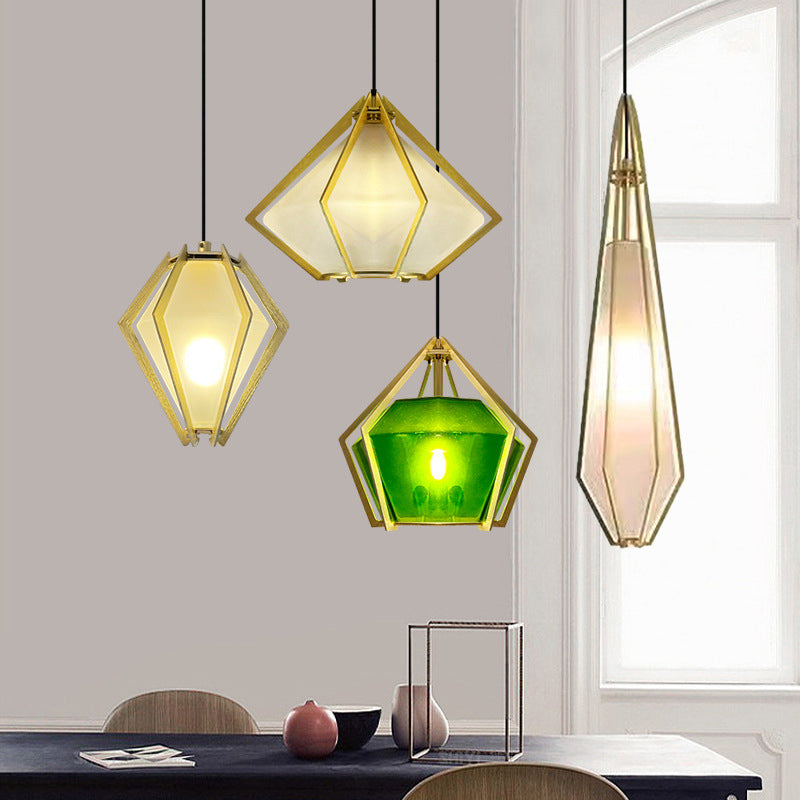 Lámpara colgante de 1 luz de vidrio cónico largo contemporáneo creativo prismático triangular de aluminio hierro para dormitorio 