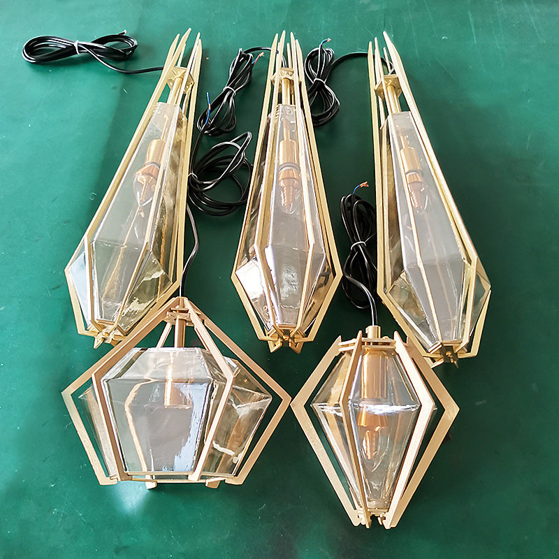 Lámpara colgante de 1 luz de vidrio cónico largo contemporáneo creativo prismático triangular de aluminio hierro para dormitorio 