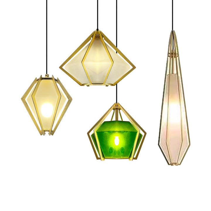 Lámpara colgante de 1 luz de vidrio cónico largo contemporáneo creativo prismático triangular de aluminio hierro para dormitorio 