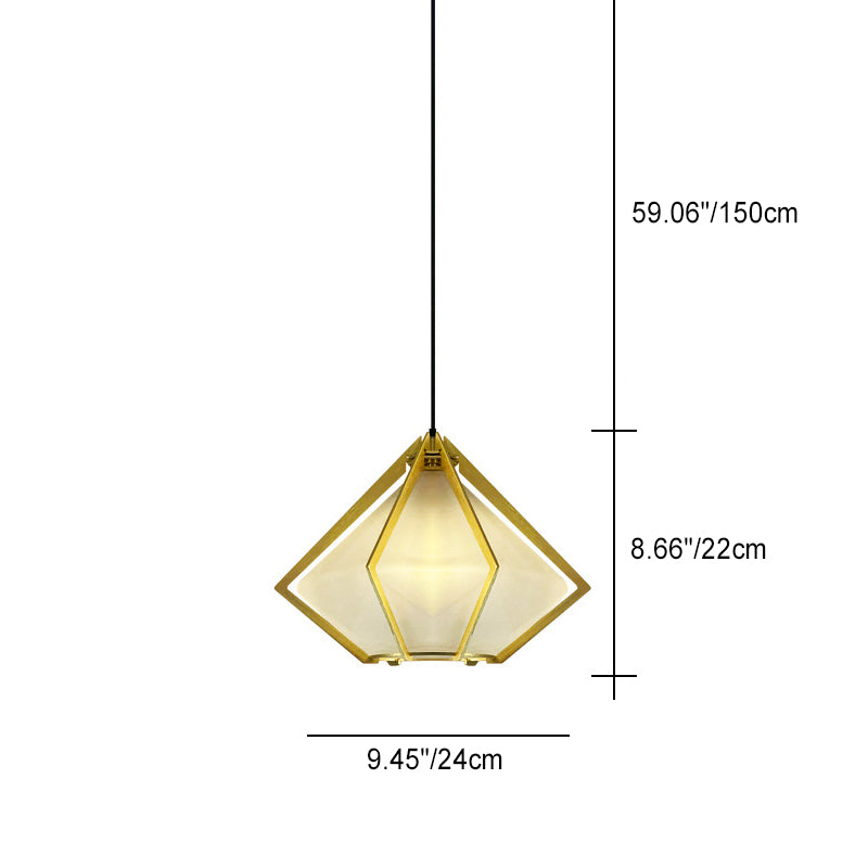 Lámpara colgante de 1 luz de vidrio cónico largo contemporáneo creativo prismático triangular de aluminio hierro para dormitorio 